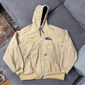 Vintage Carhartt Jacket J25 WET Beige Khaki Hooded Thermal Lined Work XL Regular